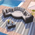 Set Divani da Esterno in Rattan da 7 Pezzi, Divano Chaise Longue in Rattan