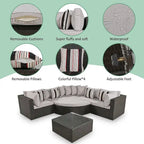 Set Divani da Esterno in Rattan da 7 Pezzi, Divano Chaise Longue in Rattan