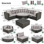 Set Divani da Esterno in Rattan da 7 Pezzi, Divano Chaise Longue in Rattan