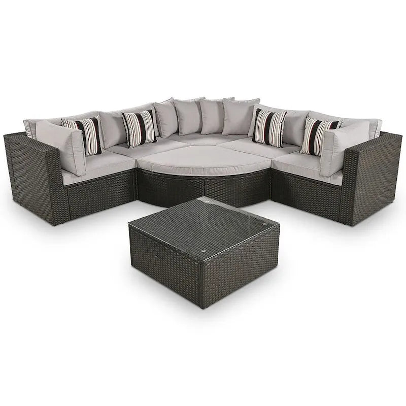 Set Divani da Esterno in Rattan da 7 Pezzi, Divano Chaise Longue in Rattan
