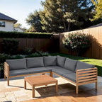 4 Piece Wood Outdoor Sofa Set with Cushions and Coffee Table
