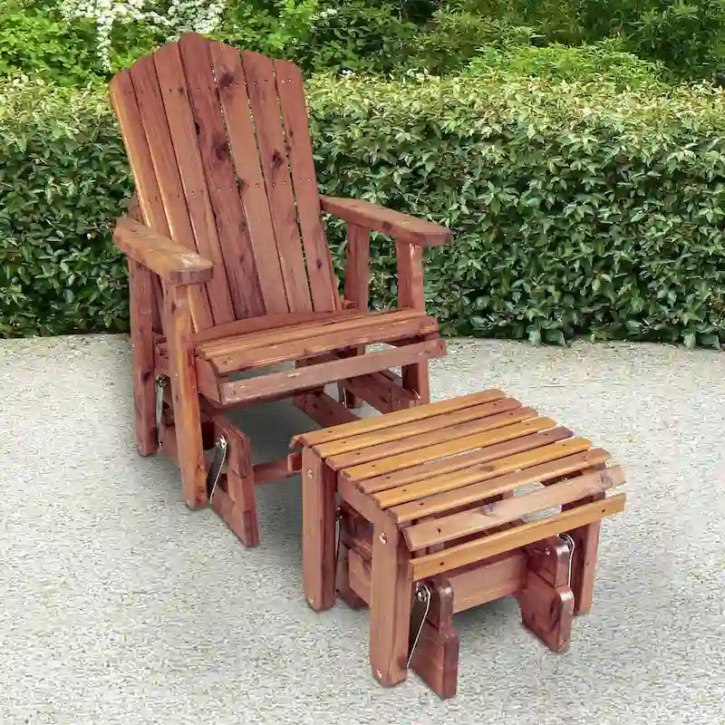 American Furniture Classics Model MM102 110 SOLID CEDAR ADIRONDACK Glider with Gliding Ottoman