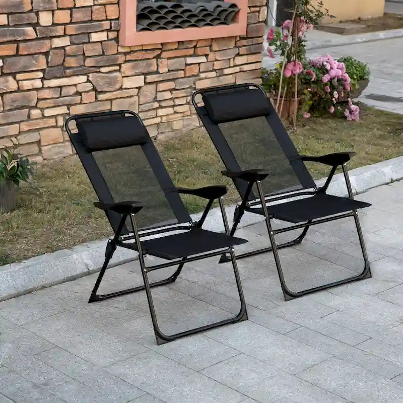 Set di 2 sedie pieghevoli da giardino, sedia a sdraio con schienale reclinabile, sedia da campeggio con poggiatesta rimovibile