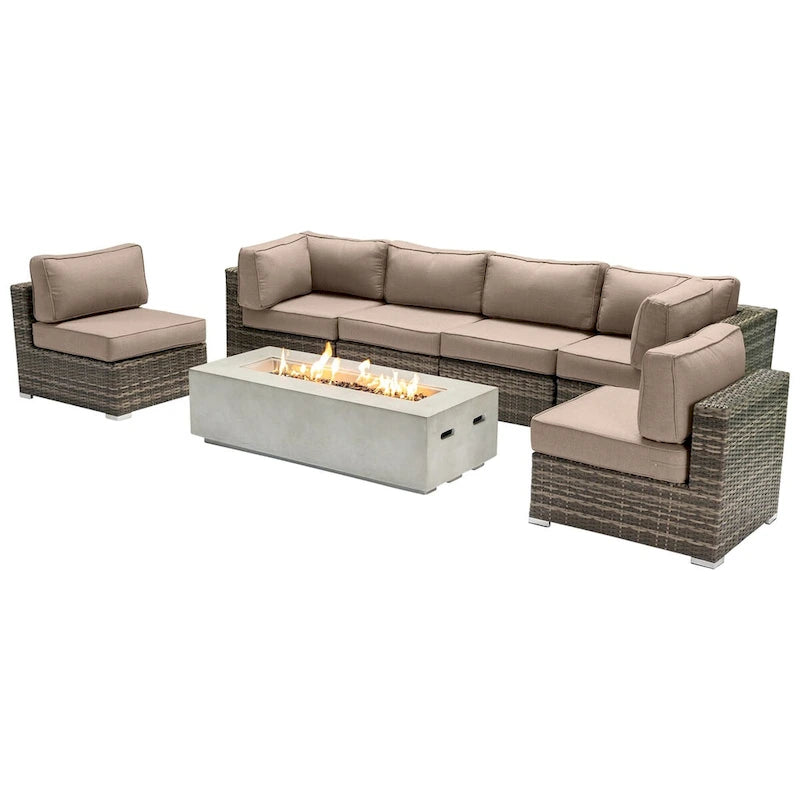 Set da 6 posti LSI con braciere e cuscini Sunbrella
