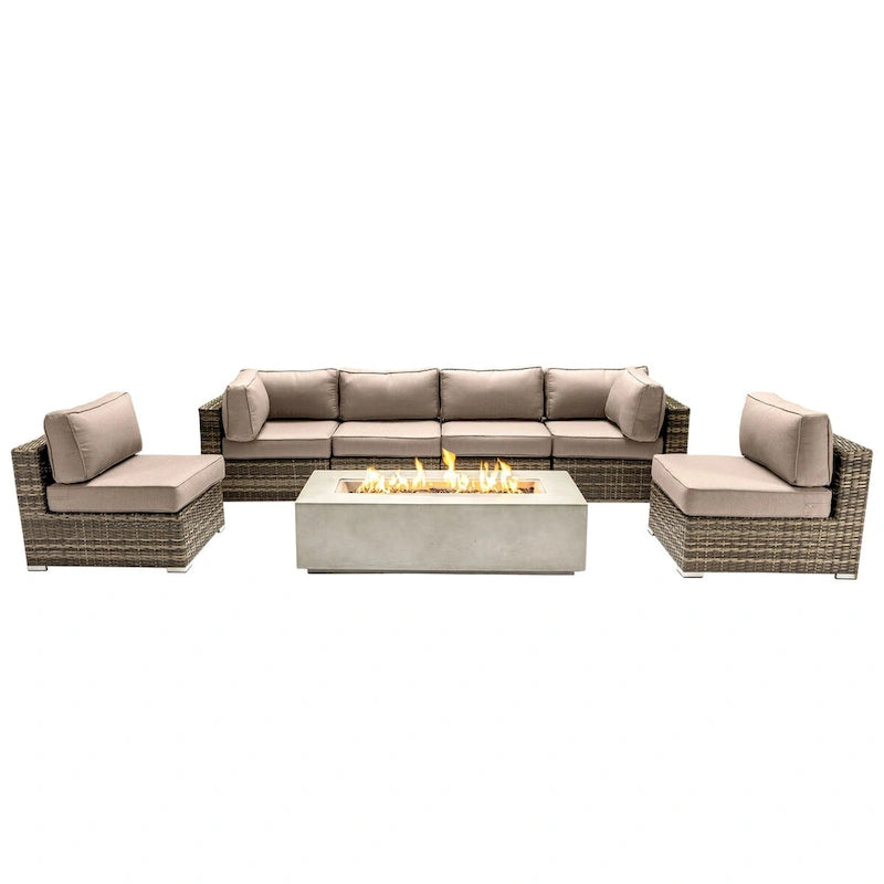 Set da 6 posti LSI con braciere e cuscini Sunbrella