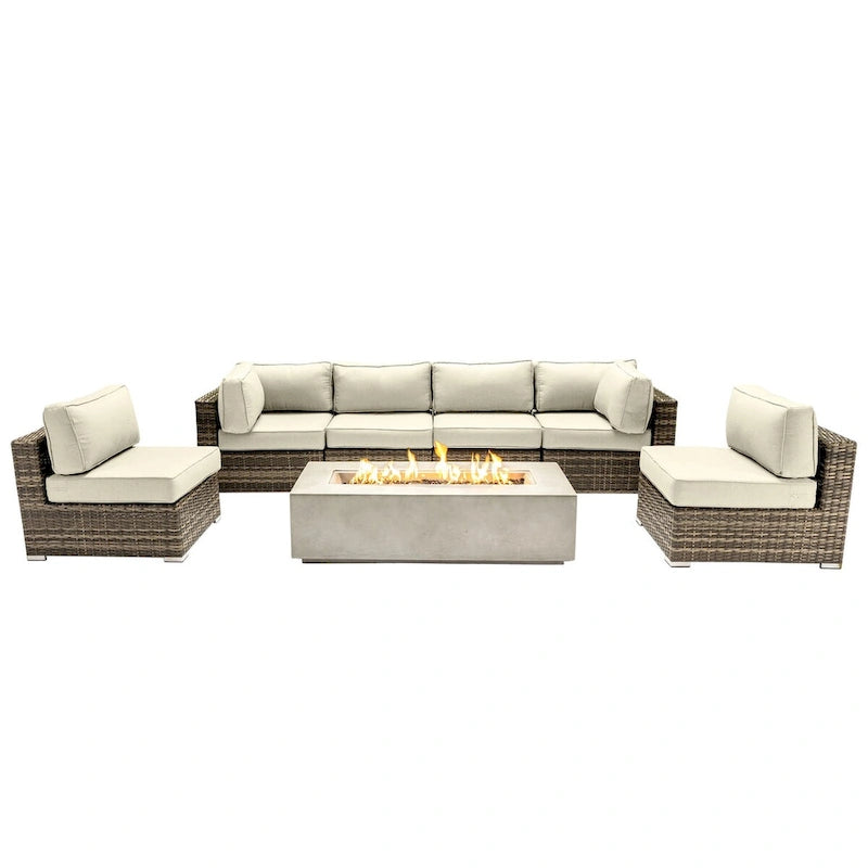 Set da 6 posti LSI con braciere e cuscini Sunbrella