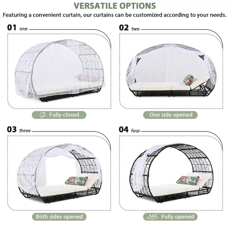 Oaks Aura Outdoor, Lettino Prendisole con Cuscino, Tenda e Cuscino Colorato, Sedie a Sdraio in Vimini, Reclinabili Regolabili per Giardino