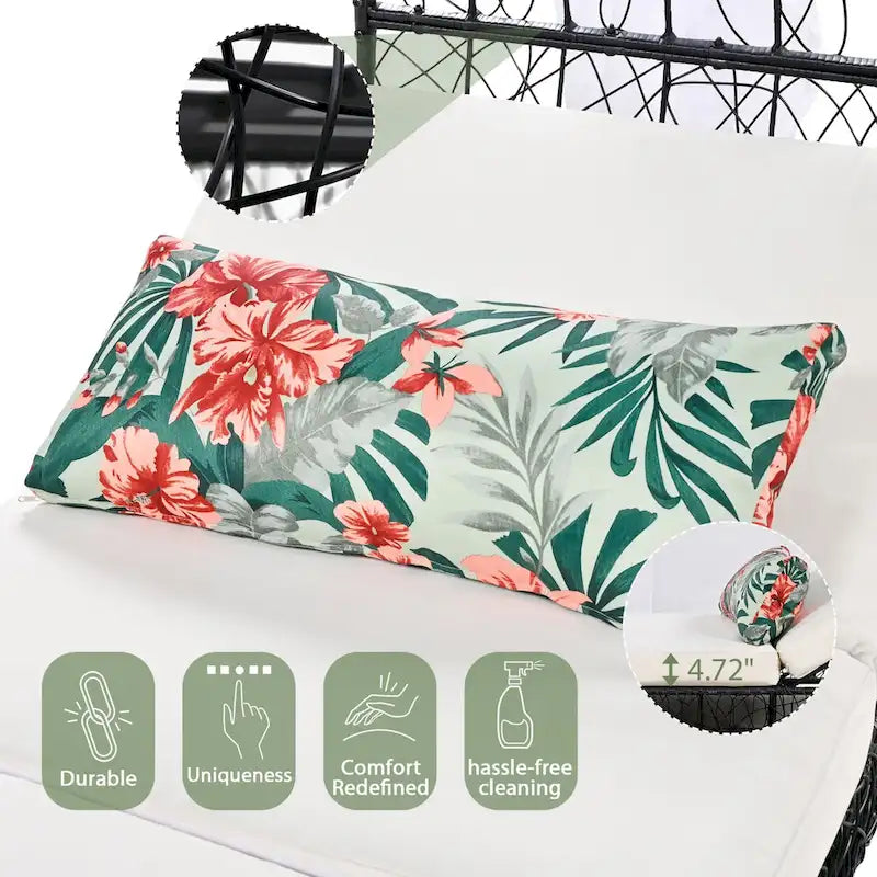 Oaks Aura Outdoor, Lettino Prendisole con Cuscino, Tenda e Cuscino Colorato, Sedie a Sdraio in Vimini, Reclinabili Regolabili per Giardino