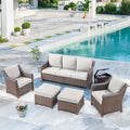 Divano da esterno con sedie, pouf - Marrone