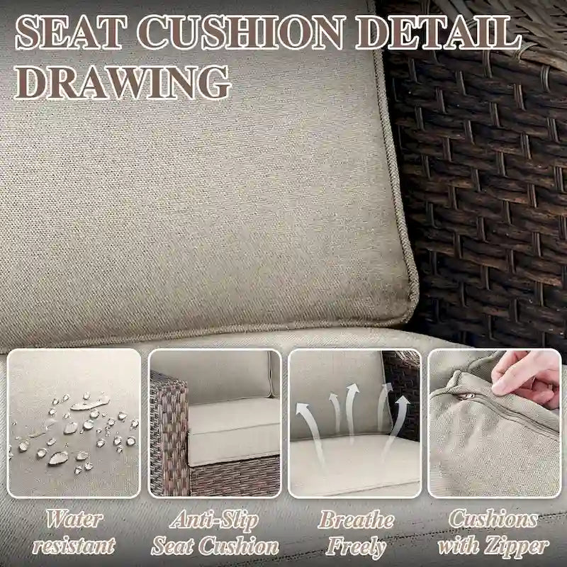 Divano da esterno con sedie, pouf - Marrone