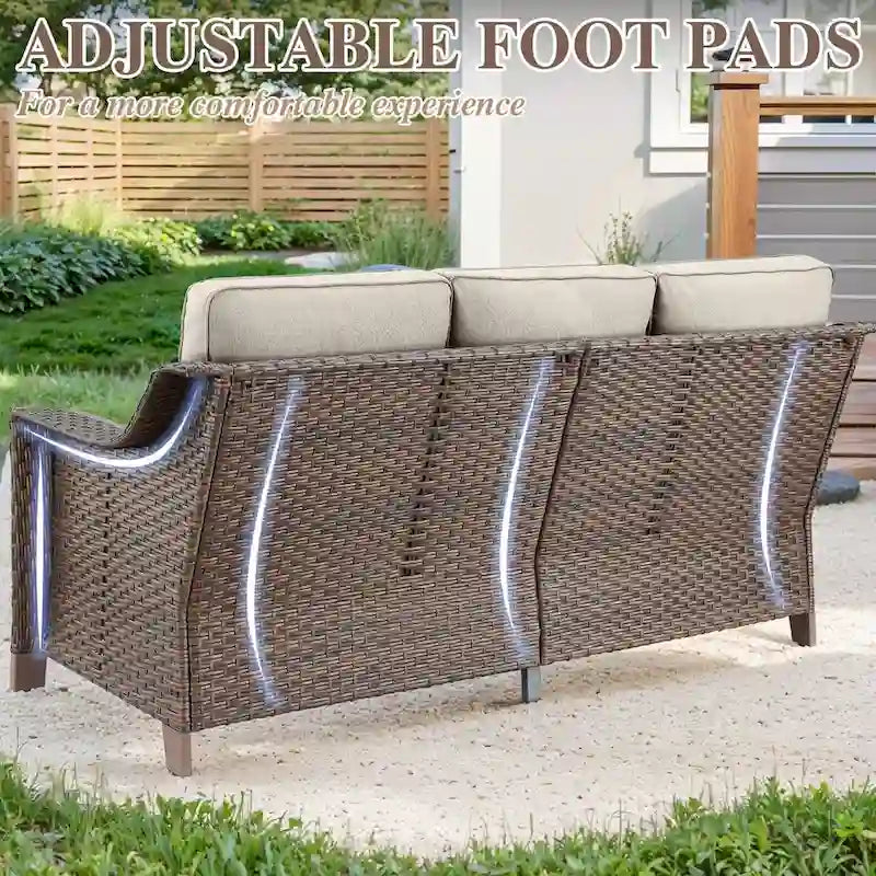 Divano da esterno con sedie, pouf - Marrone