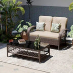 UPHA Outdoor Wicker Patio Loveseat Conversation Set with Cushions and Coffee Table