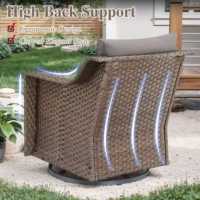 Set di 2 sedie a dondolo da esterno in rattan con cuscino - Marrone