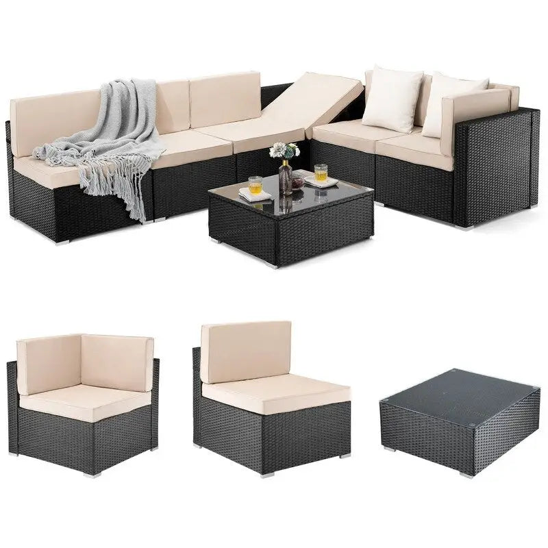 Set sezionale da esterno in vimini Pamapic a 7 pezzi