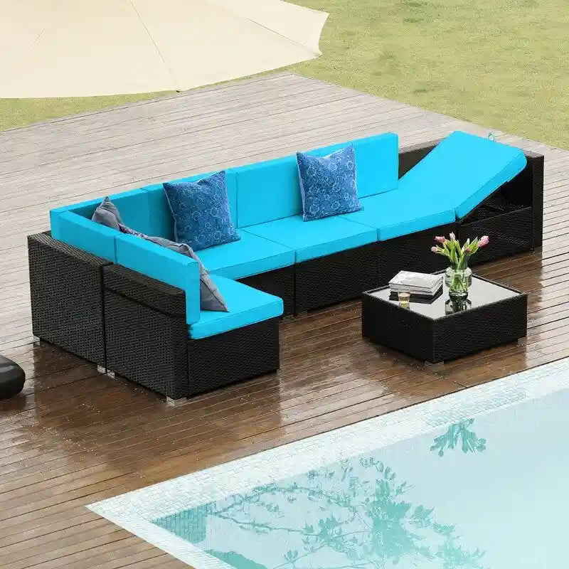 Set sezionale da esterno in vimini Pamapic a 7 pezzi