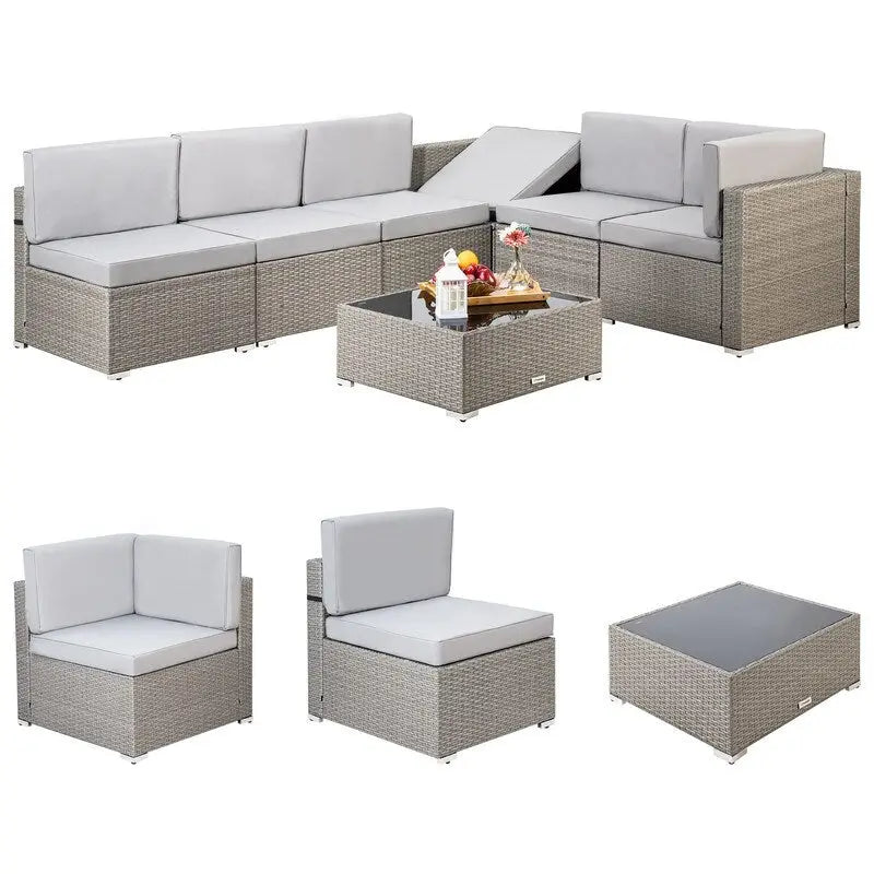 Set sezionale da esterno in vimini Pamapic a 7 pezzi