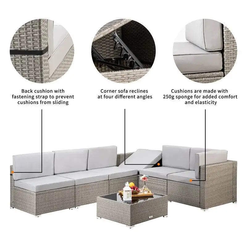 Set sezionale da esterno in vimini Pamapic a 7 pezzi