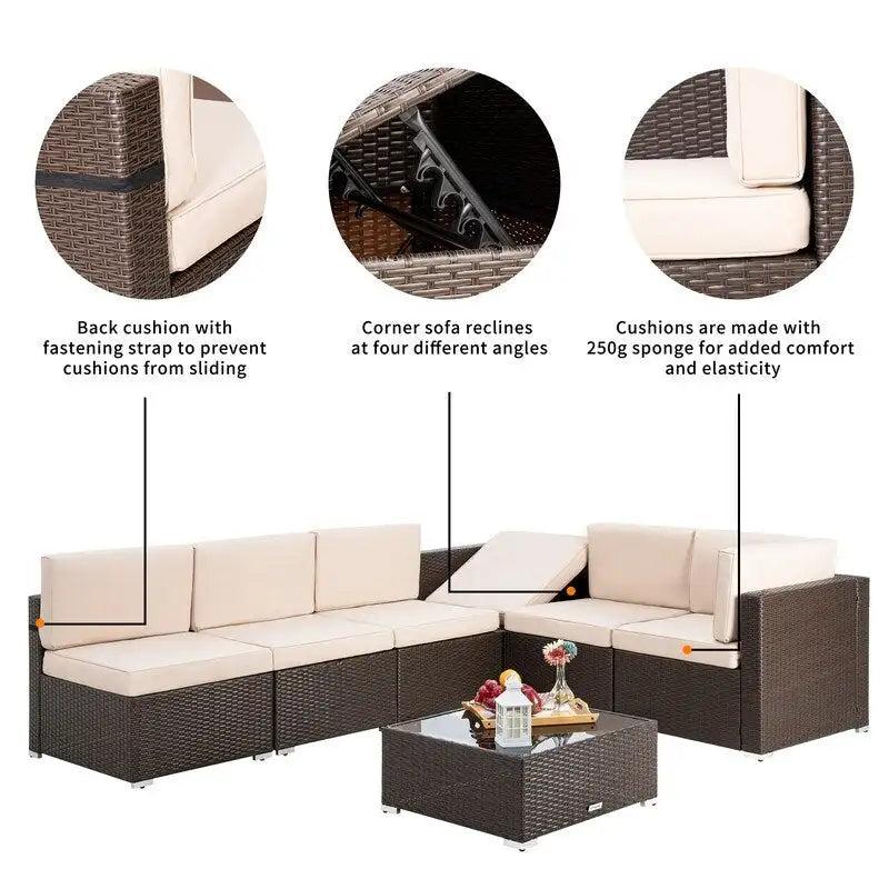 Set sezionale da esterno in vimini Pamapic a 7 pezzi