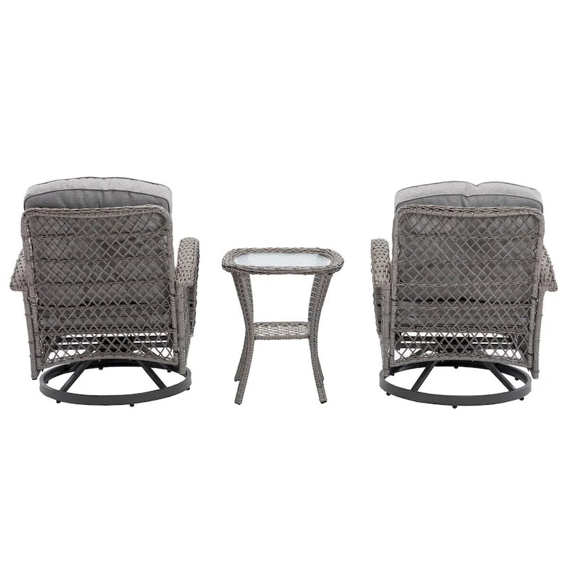 Set Salotto da Esterno 3 Pezzi con Poltrone Girevoli a Dondolo, Set Conversazione per Patio con Cuscini Spessi e Tavolino
