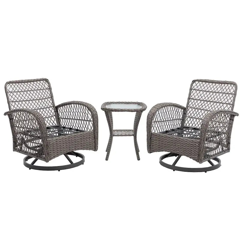 Set Salotto da Esterno 3 Pezzi con Poltrone Girevoli a Dondolo, Set Conversazione per Patio con Cuscini Spessi e Tavolino