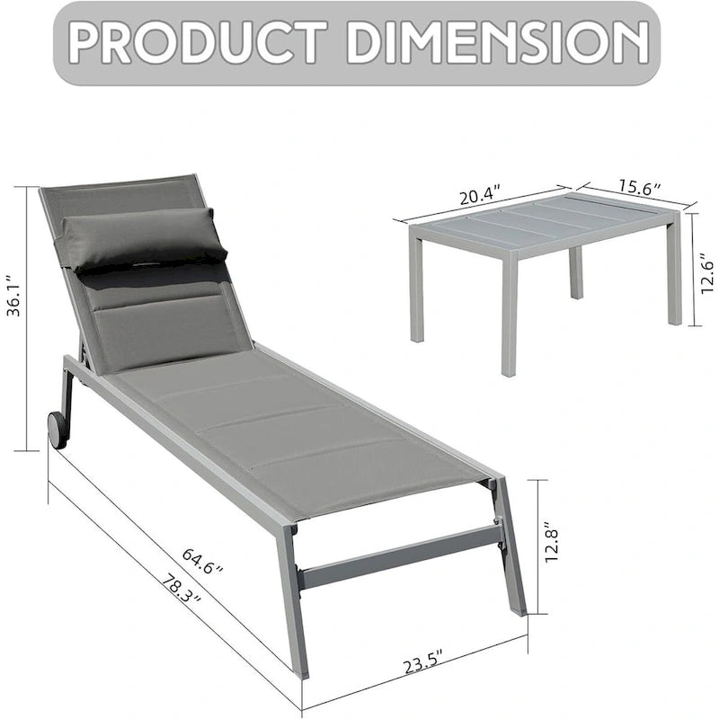 Set di 3 chaise longue da esterno