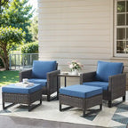 Sedie da Patio con 2 Pouf e Tavolino Laterale in Vetro - Marrone