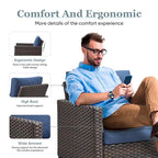 Sedie da Patio con 2 Pouf e Tavolino Laterale in Vetro - Marrone