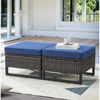 Sedie da Patio con 2 Pouf e Tavolino Laterale in Vetro - Marrone