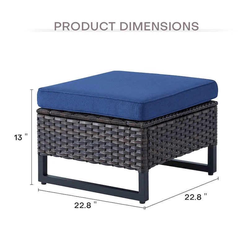 Sedie da Patio con 2 Pouf e Tavolino Laterale in Vetro - Marrone