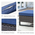 Sedie da Patio con 2 Pouf e Tavolino Laterale in Vetro - Marrone