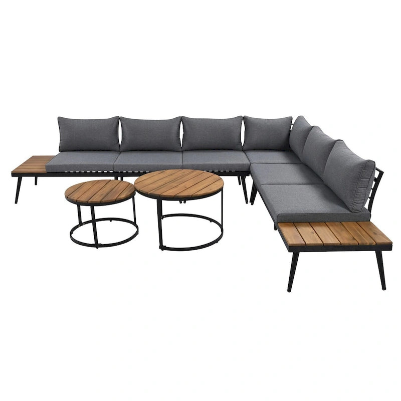 Set di divani componibili da esterno in legno di acacia grigio