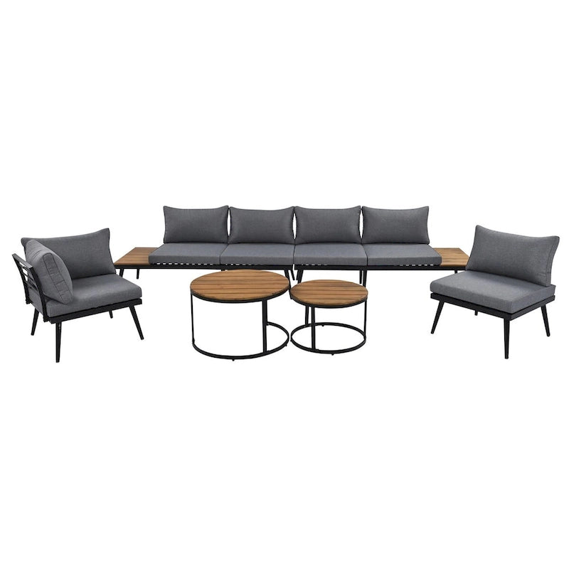 Set di divani componibili da esterno in legno di acacia grigio