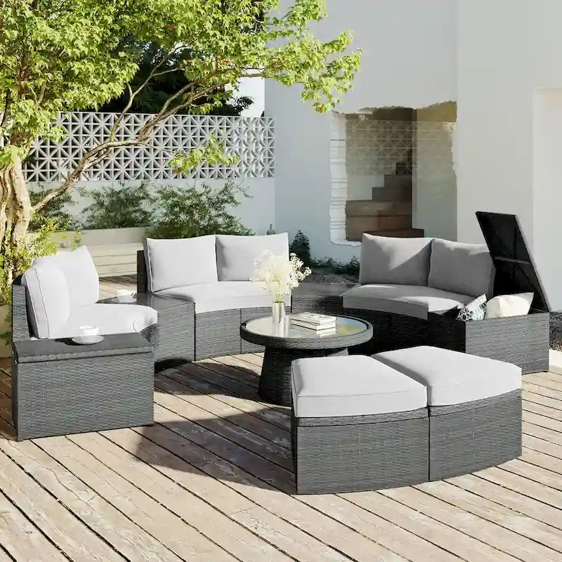 Set divani da esterno in rattan (10 pezzi)