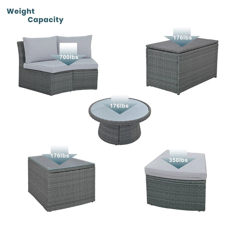 Set divani da esterno in rattan (10 pezzi)