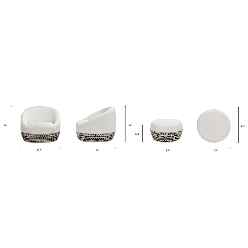 Poltrona da esterno in vimini Willow 35.5 con pouf