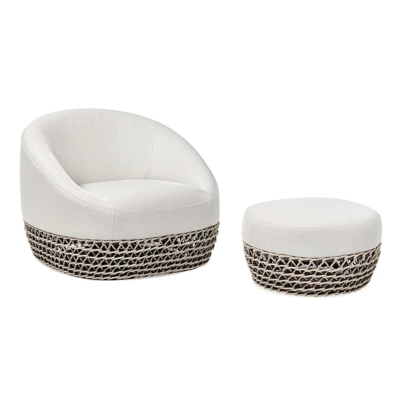 Poltrona da esterno in vimini Willow 35.5 con pouf