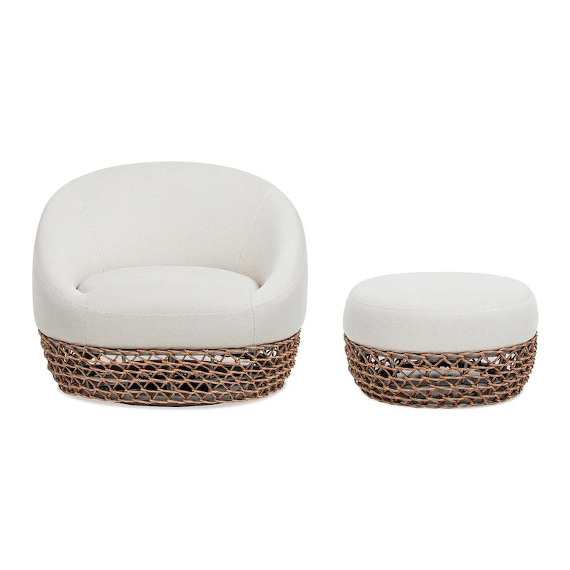 Fauteuil d'extérieur en osier et ottoman Willow 35,5 po