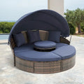 Navy Blue Outdoor Daybed with Adjustable Canopy & Convertible Design