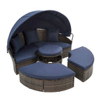 Lettino da esterno blu navy con tettuccio regolabile e design convertibile