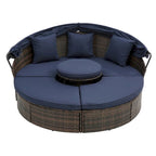 Lettino da esterno blu navy con tettuccio regolabile e design convertibile