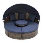 Lettino da esterno blu navy con tettuccio regolabile e design convertibile