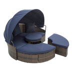 Lettino da esterno blu navy con tettuccio regolabile e design convertibile