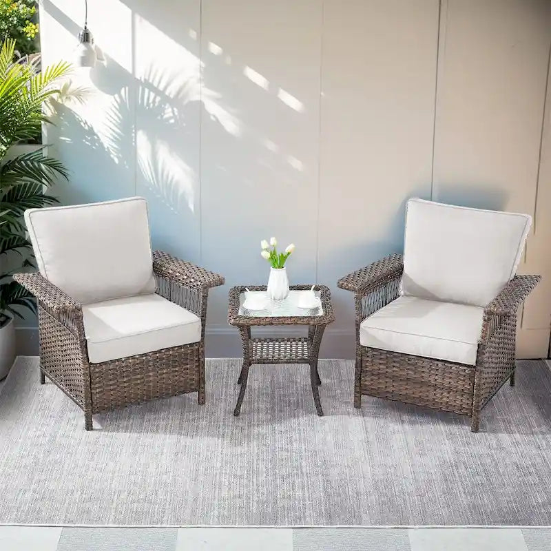 Set Mobili 3 Pezzi per Esterno in Rattan per Patio e Portico - Marrone
