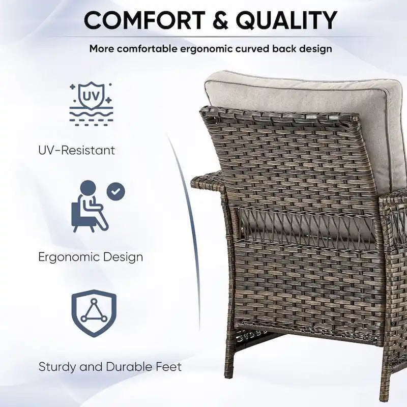 Set Mobili 3 Pezzi per Esterno in Rattan per Patio e Portico - Marrone