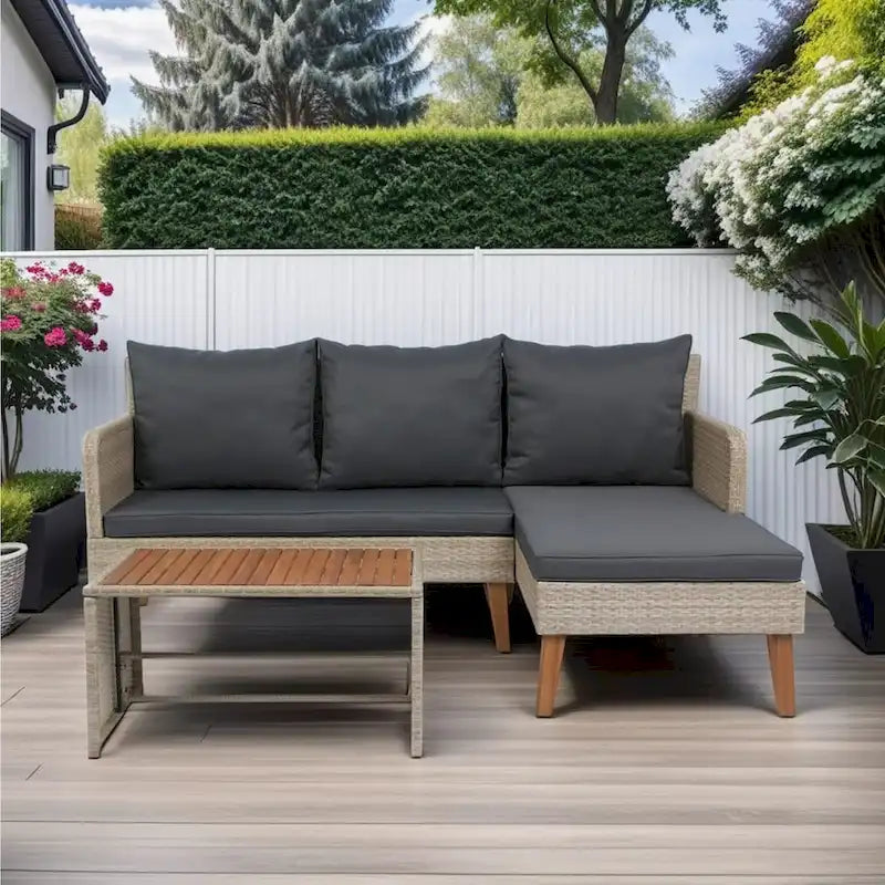 3 Piece Patio Sectional Wicker Rattan Outdoor Furniture Sofa Set