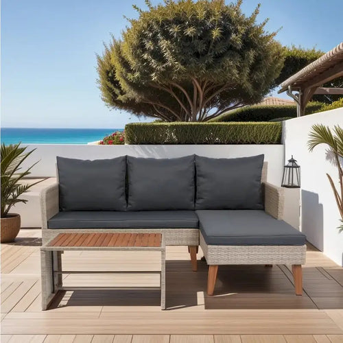 Ensemble de meubles de jardin en rotin et osier 3 pièces avec canapé modulable