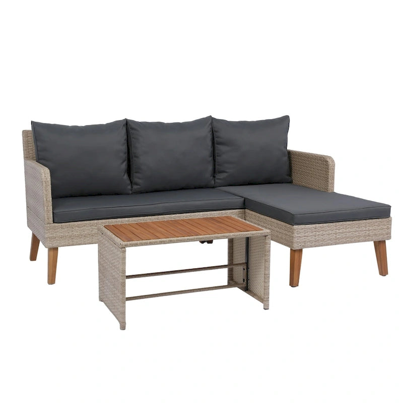 Set di divani da esterno in vimini e rattan da 3 pezzi per patio