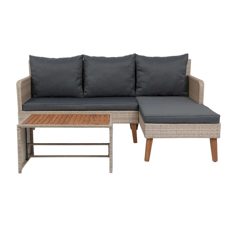 Set di divani da esterno in vimini e rattan da 3 pezzi per patio