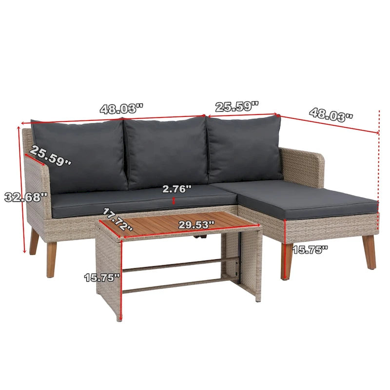 Set di divani da esterno in vimini e rattan da 3 pezzi per patio