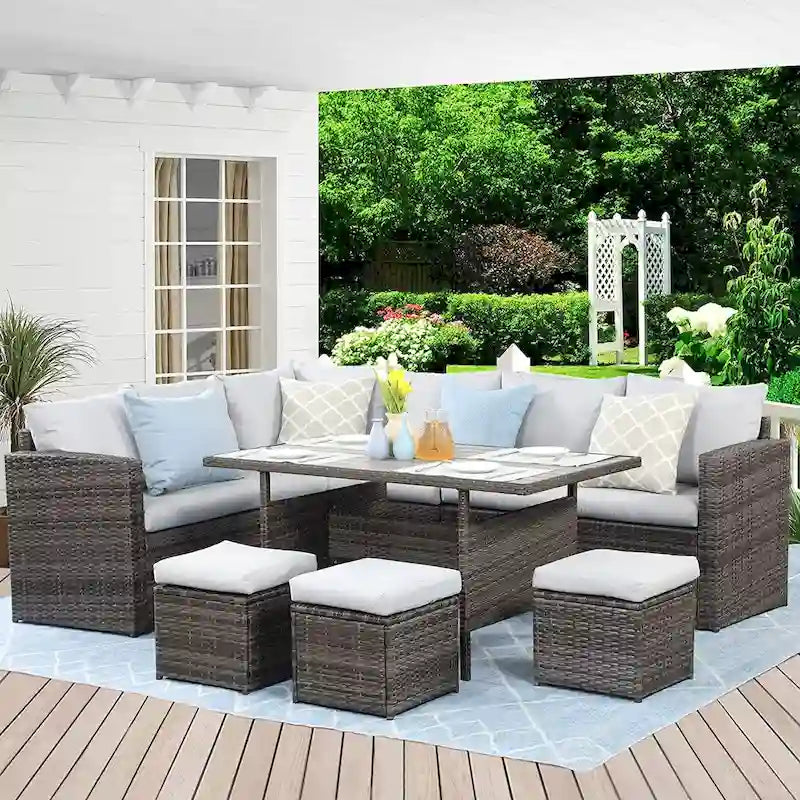 Set Divano Sezionale da Esterno/Interno in Vimini 3 Pezzi per Patio, Portico, Giardino